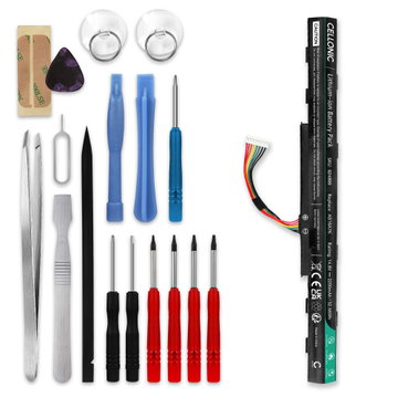 Batteri för Acer Aspire E5-573G, E5-475G, E5-523G, E5-553G, E5-575G, E5-774G, AS16A5K, AS16A8K 14.8V 2200mAh + skruvmejsel-set från CELLONIC