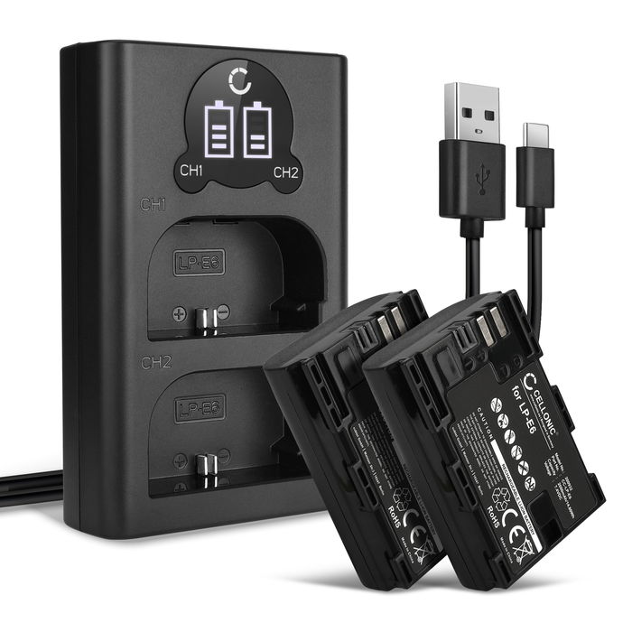 2x Canon EOS 5D Mark IV 2000mAh Batteri + Dubbel Laddare från CELLONIC