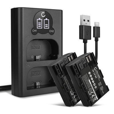 2x kamerabatteri inkl. dubbelladdare för Canon EOS 80D 90D 70D 7D 6D Mark II 60D R6 R5 5Ds R 5D Mark IV III kamera med hög 2000mAh kapacitet - batteriladdare med USB-uttag för uppladdningsbara kamerabatterier