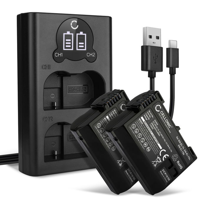 2x Nikon D850 2000mAh Batteri + Dubbel Laddare från CELLONIC