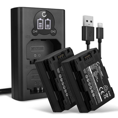 2x Batteri för Sony Alpha 7 IV, A6700, A6600, A7S III, Alpha 9, A9 kamera med hög 1600mAh kapacitet + dubbelladdare med USB-uttag för uppladdningsbara kamerabatteri