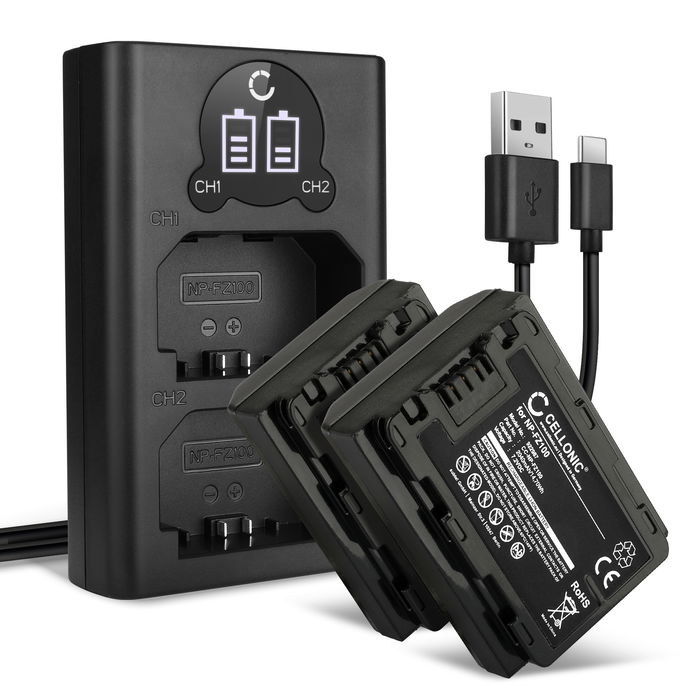 2x Sony Alpha 7 IV 2040mAh Batteri + Dubbel Laddare från CELLONIC