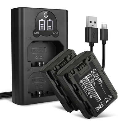 2x Batteri för Sony A7 IV, A7C, A6700, A6600, A7S III, Alpha 1, A9, Alpha 7R III, 7R V kamera med hög 2040mAh kapacitet + dubbelladdare med USB-uttag för uppladdningsbara kamerabatteri