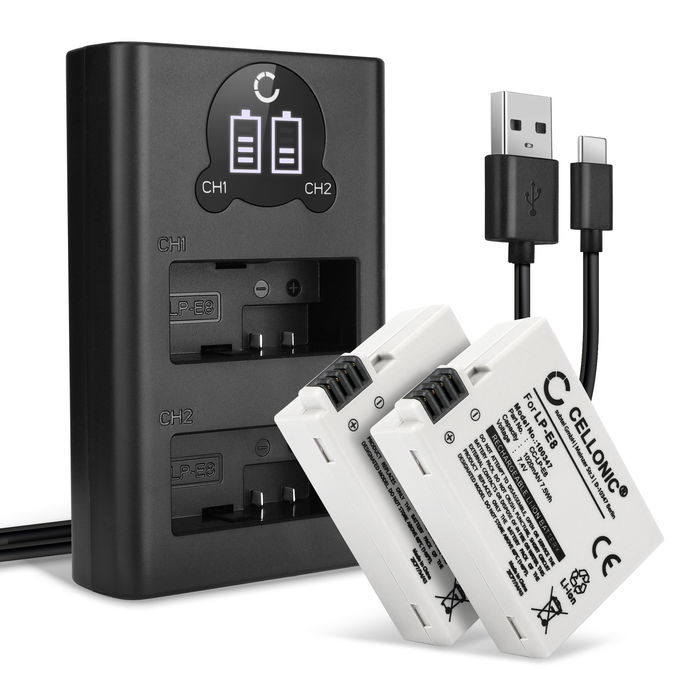 2x Canon EOS 600D 1020mAh Batteri + Dubbel Laddare från CELLONIC