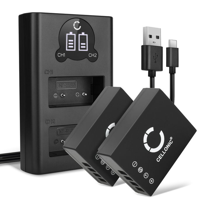 2x Fuji X-E2 1140mAh Batteri + Dubbel Laddare från CELLONIC