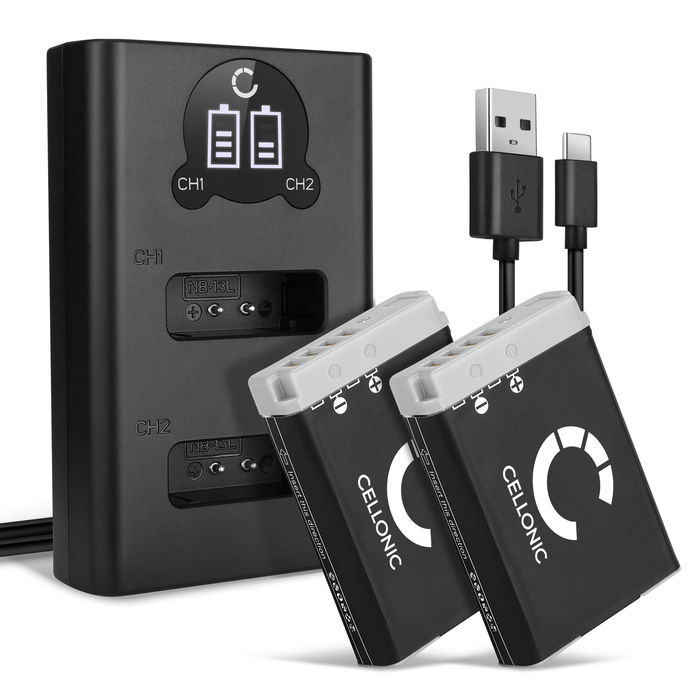 2x Canon NB-13L Batteri 1010mAh + Dubbel Laddare från CELLONIC