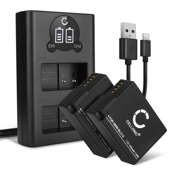 2x Panasonic Lumix DMC-GH2 1000mAh Batteri + Dubbel Laddare från CELLONIC