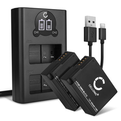 2x Batteri för Panasonic G7 DMC-G7 G5 G6 G80 G81 G90 GX8 GH2 Lumix FZ1000 II DMC-FZ200 FZ2000 FZ300 kamera med hög 1000mAh kapacitet + dubbelladdare med USB-uttag för uppladdningsbara kamerabatteri