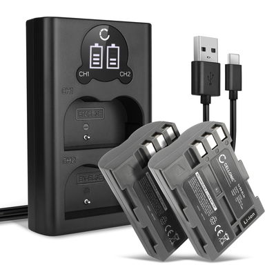 2x Batteri för Nikon D90 D700 D300 D900 D100 D200 D300S D50 D70 D70s D80 kamera med hög 2000mAh kapacitet + dubbelladdare med USB-uttag för uppladdningsbara kamerabatteri