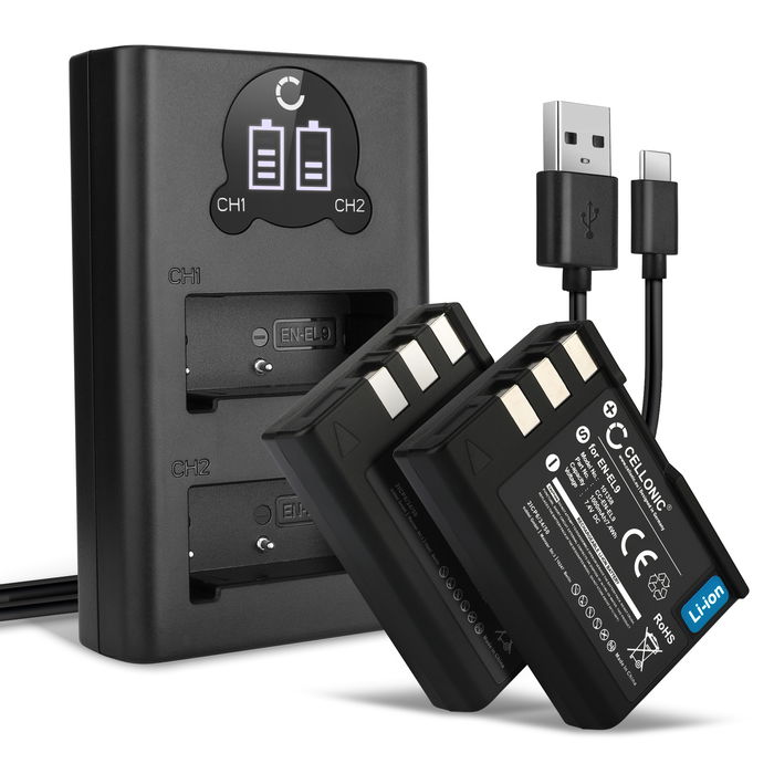 2x Nikon EN-EL9 1000mAh Batteri + Dubbel Laddare från CELLONIC