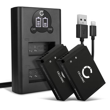 2x Batteri för Canon EOS M50, EOS M100, EOS 100D, PowerShot SX70 HS kamera med hög 820mAh kapacitet + dubbelladdare med USB-uttag för uppladdningsbara kamerabatteri