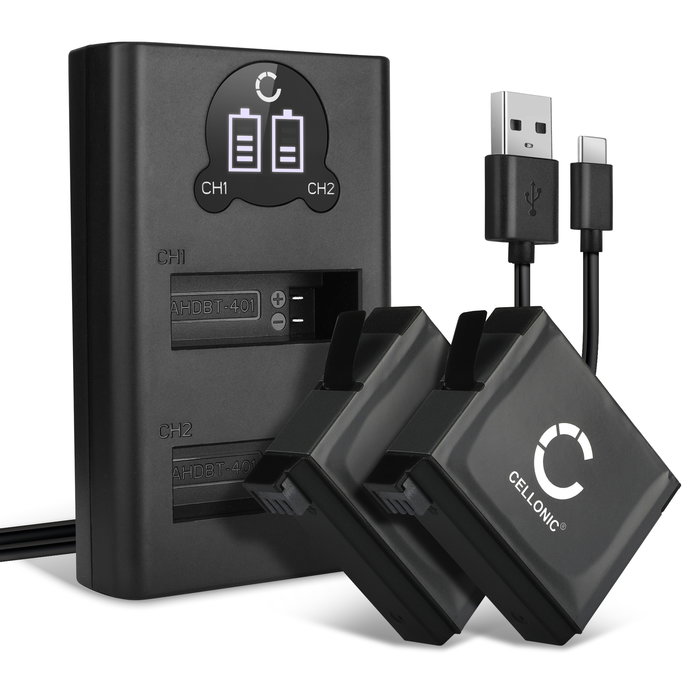2x Batteri för GoPro Hero 4 Black Acku 1160mAh Accu byte Batteri + Dubbel Laddare