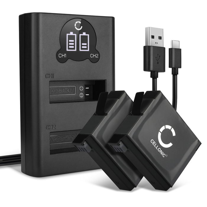 2x Batteri för GoPro Hero 4 Black Acku 1160mAh Accu byte Batteri + Dubbel Laddare
