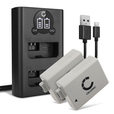 2x Batteri för Canon EOS 1000D, EOS 450D, EOS 500D, EOS Rebel T1i, EOS Rebel XS, EOS Rebel Xsi kamera med hög 1020mAh kapacitet + dubbelladdare med USB-uttag för uppladdningsbara kamerabatteri