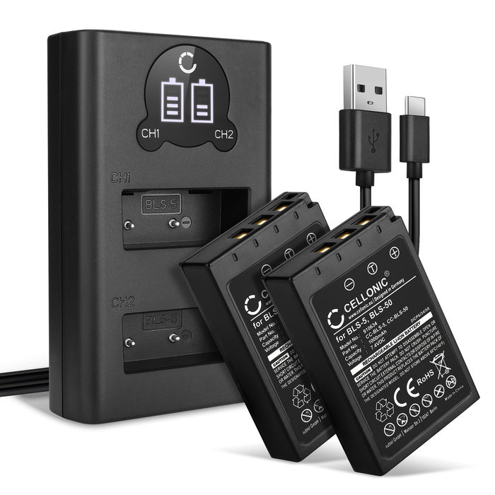 2x Olympus OM-D E-M10 Mark IV 1000mAh Batteri + Dubbel Laddare från CELLONIC