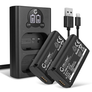 2x Batteri för Panasonic Lumix DC-S1, Lumix DC-S1H, Lumix DC-S1R kamera med hög 3400mAh kapacitet + dubbelladdare med USB-uttag för uppladdningsbara kamerabatteri