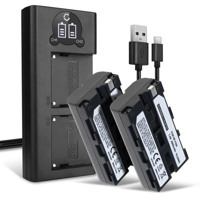 Dubbelladdare + 2x Kamerabatteri Sony NP-F330, NP-F530, NP-F550, NP-F730, NP-F750, NP-F930, NP-F950 - Två batteri inkl. laddare för Sony DCR-VX2100E, DSR-PD150, HDV-Z1 DCR-VX2100e DCR-TRV9 DSR-PD150 -PD170 HDR-FX7e -FX1 GV-D200 HDR-FX1000e kamera - 2600mA