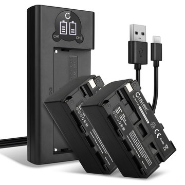 2x Batteri för Sony NX100 NX5 HXR-MC2500 MC2000 VX2100 VX2000 HDR-FX1 FX7 DSR-PD170 PD150 TRV900 kamera med hög 4400mAh kapacitet + dubbelladdare med USB-uttag för uppladdningsbara kamerabatteri