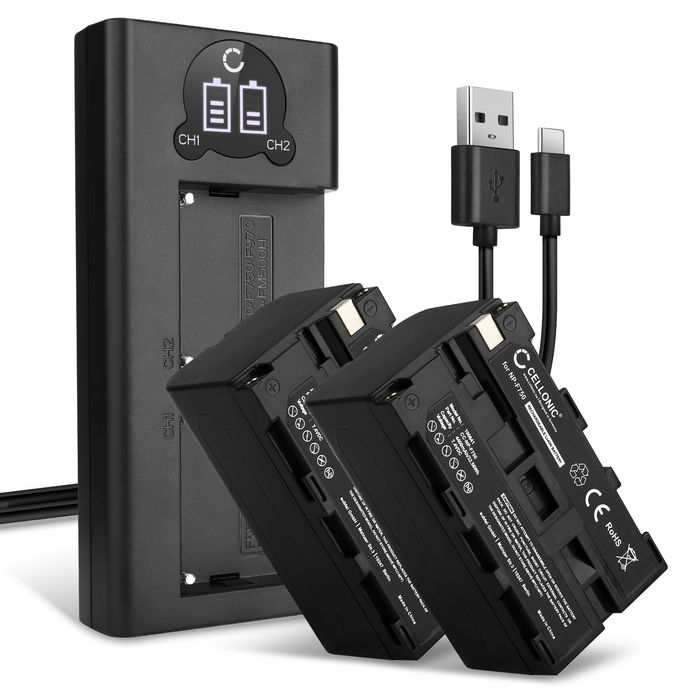 2x Sony NP-F770 Batteri 4400mAh + Dubbel Laddare från CELLONIC