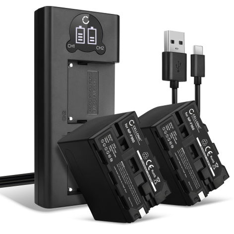 2x Batteri till Z Cam E2, E2 Cinematic Camera; Sony CCD-SC5 NP-F970 NP-NP-F550 NP-NP-F330 NP-F750 (6600mAh, 7.4V) + dubbelladdare från CELLONIC