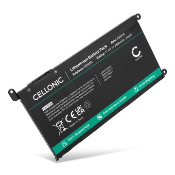 Batteri för Dell Inspiron 5593, 15 5567, 17 3000, 13 5378, 15 3505, 15 5570, 15 3501, 17 3793 Vostro 15 3583, 3591, Chromebook 3110, WDX0R 11.4V 3400mAh från CELLONIC