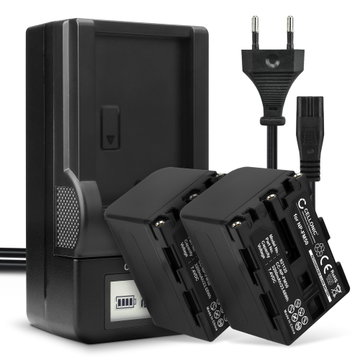 2x Batteri för Sony HVR-A1 HDR-SR1 HDR-HC1 GV-D1000 DCR-TRV38 -TRV20 -TRV330 -TRV285 -TRV340 -TRV345 -TRV351 -TRV355 kamera med hög 3200mAh kapacitet + laddare för uppladdningsbara kamerabatterier