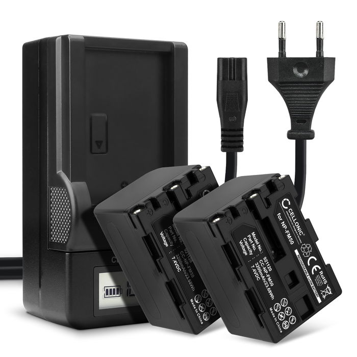 2x Batteri för Sony HVR-A1 HDR-SR1 HDR-HC1 GV-D1000 DCR-TRV38 -TRV20 -TRV330 -TRV285 -TRV340 -TRV345 -TRV351 -TRV355 kamera med hög 3200mAh kapacitet + laddare för uppladdningsbara kamerabatterier