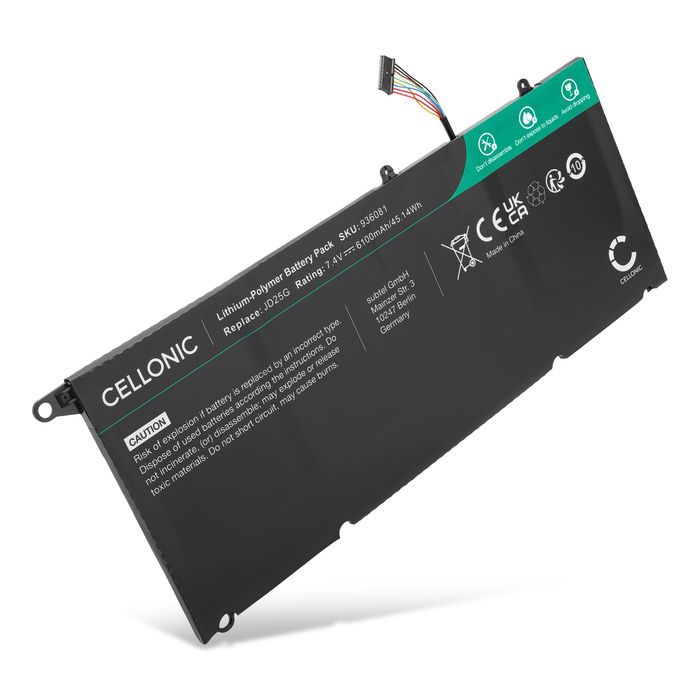 Batteri för Dell XPS 13 9350, XPS 13 9343, XPS 13D-9343, 90V7W, JD25G, JHXPY, 0N7T6 7.4V 6100mAh från CELLONIC