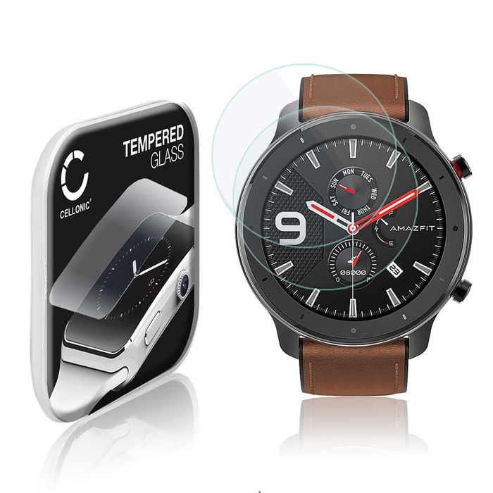 2x Amazfit GTR - 47mm Skärmskydd för smartklocka 2.5D i härdat 9H glas från CELLONIC