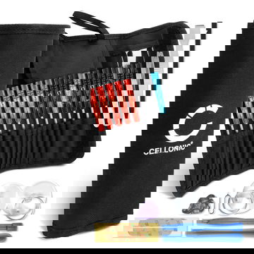 23-delars verktygskit / reparationskit med väska inkl. kryss- och spårmejslar, tripoint mejslar, Torx, sugkopp, pincett, displayklister - precisionsverktyg för batteribyte, displaybyte mm. - Skruvmejslar för reparationer