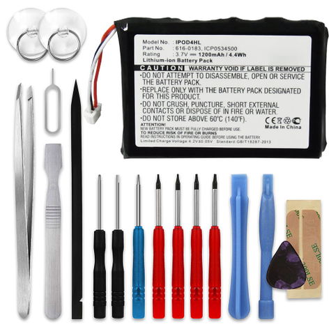 Battery for Apple iPod 4 Gen. (Photo) - A1099, - A1059 616-0183, 616-0198, 616-0206, 616-0215 (1200mAh, 3.7V) + Tool-kit from subtel