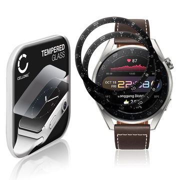 2x 0,33mm Displayskydd / skärmskydd för Huawei Watch 3 Pro smartwatch - 3D Full Cover 9H, Full Glue - skyddsglas för smartklocka, fitnessarmband, fitnesstracker