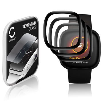 3x 0,30mm Displayskydd / skärmskydd för FitBit Versa 3 / Sense smartwatch - 3D Full Cover 9H, Full Glue - skyddsglas för smartklocka, fitnessarmband, fitnesstracker