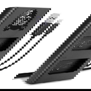 USB-dubbelladdare (BCN-1) för Olympus OM-D E-M1 OM-D E-M5 Mark II Pen E-P5 Pen-F + 1m + USB Kabel från CELLONIC