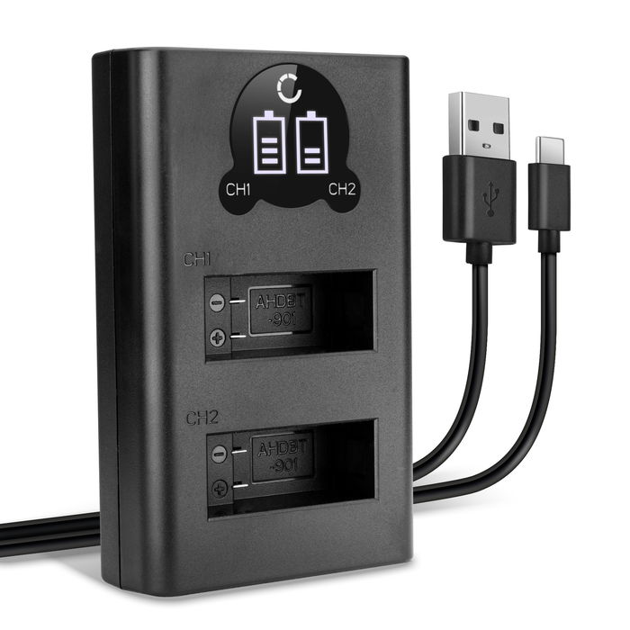 Batteri för GoPro Hero 11 kamera med USB-dubbelladdare för uppladdningsbara kamerabatterier med hög