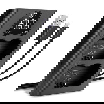 USB Dual Charger (NP-W235) for FujiFilm X-T4 / GFX 50S II / GFX100S / X-H2S + 1m + USB Cable from CELLONIC