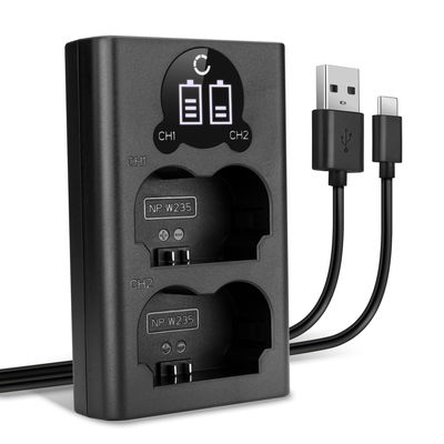 USB-dubbelladdare (NP-W235) för FujiFilm X-T4 / GFX 50S II / GFX100S / X-H2S + 1m + USB Kabel från CELLONIC