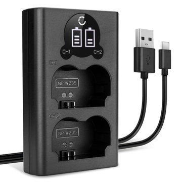 USB-dubbelladdare (NP-W235) för FujiFilm X-T4 / GFX 50S II / GFX100S / X-H2S + 1m + USB Kabel från CELLONIC