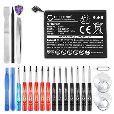 Battery for OnePlus 9 Pro BLP827 (2200mAh, 7.4V) + Tool-kit from CELLONIC