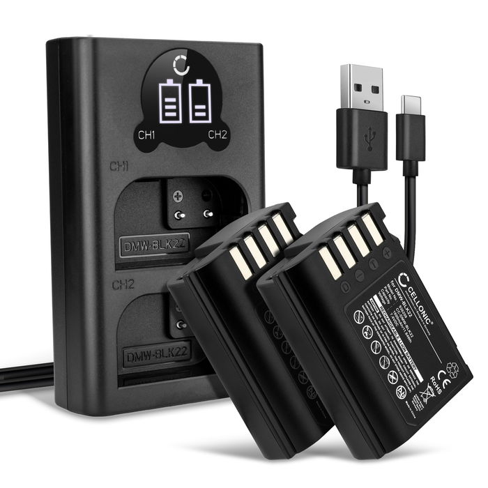 2x Panasonic Lumix DC-S5GK Batteri 7.4V 1600mAh + Dubbel Laddare från Cellonic