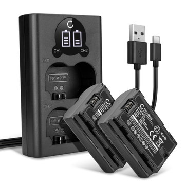 2x Batteri för FujiFilm X-T4 / GFX 50S II / GFX100S / X-H2S kamera med hög 2000mAh kapacitet + dubbelladdare med USB-uttag för uppladdningsbara kamerabatteri