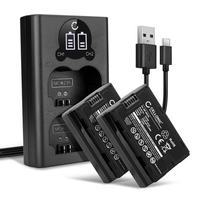 2x Batteri för FujiFilm GFX100S, GFX 50S II, XT4, NPW235 kamera med hög 2250mAh kapacitet + dubbelladdare med USB-uttag för uppladdningsbara kamerabatteri
