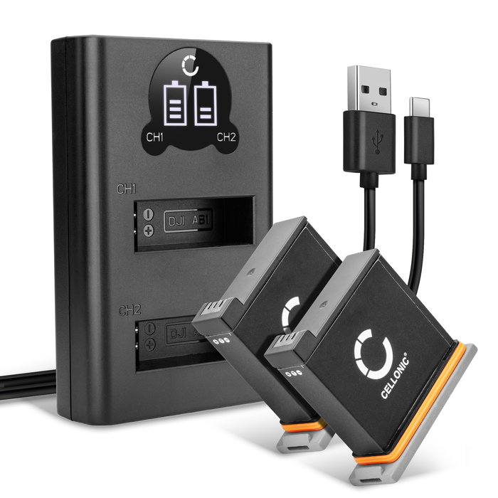 2x Batteri för DJI Osmo Action kamera med USB-dubbelladdare för uppladdningsbara kamerabatterier med hög 1220mAh