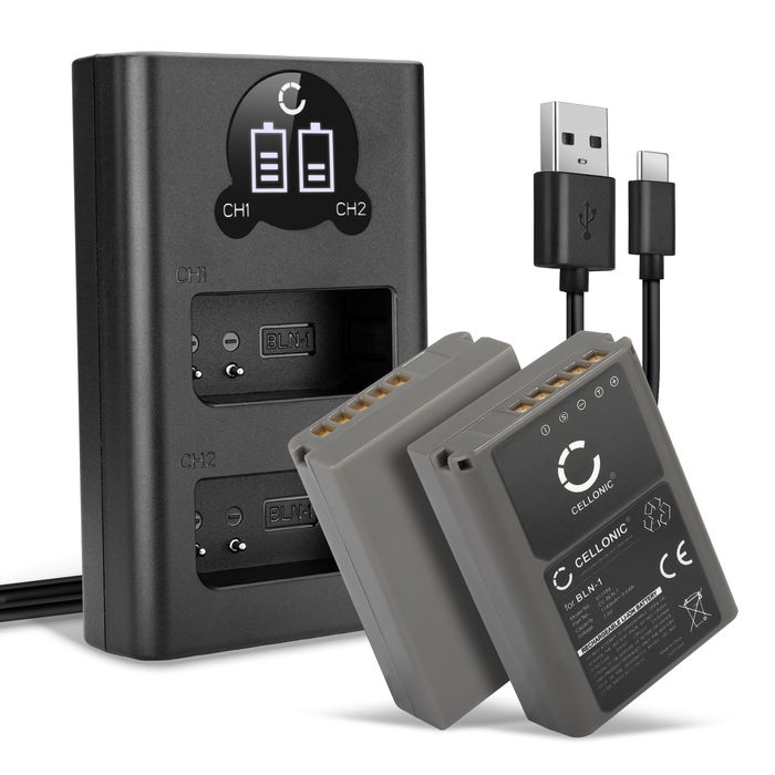 2x Olympus OM-D E-M5 Mark II Batteri 1140mAh + Dubbel Laddare från CELLONIC