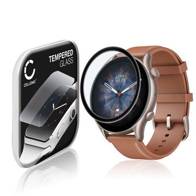 0,33mm Displayskydd / skärmskydd för Amazfit GTR 3 Pro smartwatch - 3D Full Cover 9H, Full Glue - skyddsglas för smartklocka, fitnessarmband, fitnesstracker