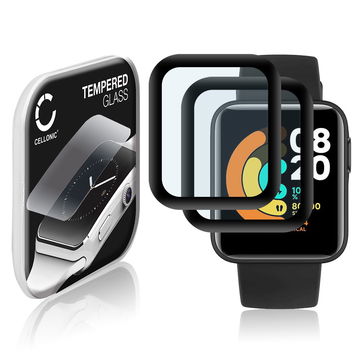 2x 0,33mm Displayskydd / skärmskydd för Xiaomi Mi Watch Lite smartwatch - 3D Full Cover 9H, Full Glue - skyddsglas för smartklocka, fitnessarmband, fitnesstracker