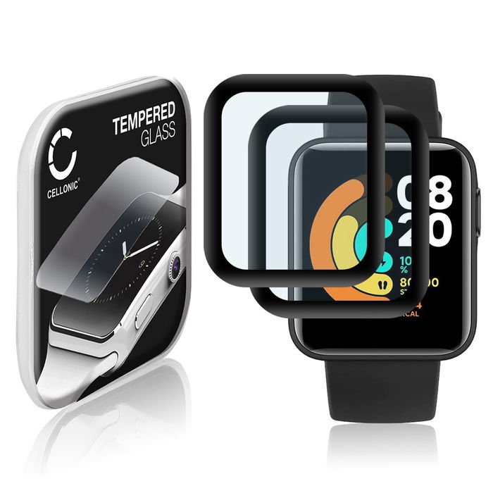 2x 0,33mm Displayskydd / skärmskydd för Xiaomi Mi Watch Lite smartwatch - 3D Full Cover 9H, Full Glue - skyddsglas för smartklocka, fitnessarmband, fitnesstracker