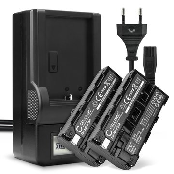 AC-VQ50 Laddare + 2x Kamerabatteri Sony NP-F330, NP-F530, NP-F550, NP-F730, NP-F750, NP-F930, NP-F950 - Två batteri inkl. laddare för Sony DCR-VX2100E, DSR-PD150, HDV-Z1 DCR-VX2100e DCR-TRV9 DSR-PD150 -PD170 HDR-FX7e -FX1 GV-D200 HDR-FX1000e kamera - 2600
