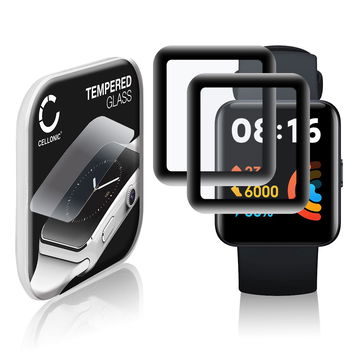 2x 0,33mm Displayskydd / skärmskydd för Xiaomi Redmi Watch 2 Lite smartwatch - 3D Full Cover 9H, Full Glue - skyddsglas för smartklocka, fitnessarmband, fitnesstracker