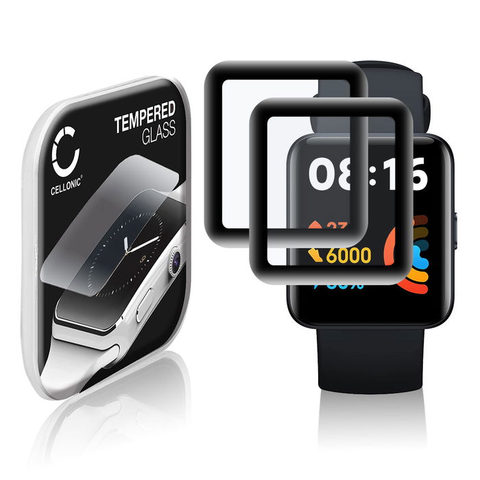 2x 0,33mm Displayskydd / skärmskydd för Xiaomi Redmi Watch 2 Lite smartwatch - 3D Full Cover 9H, Full Glue - skyddsglas för smartklocka, fitnessarmband, fitnesstracker